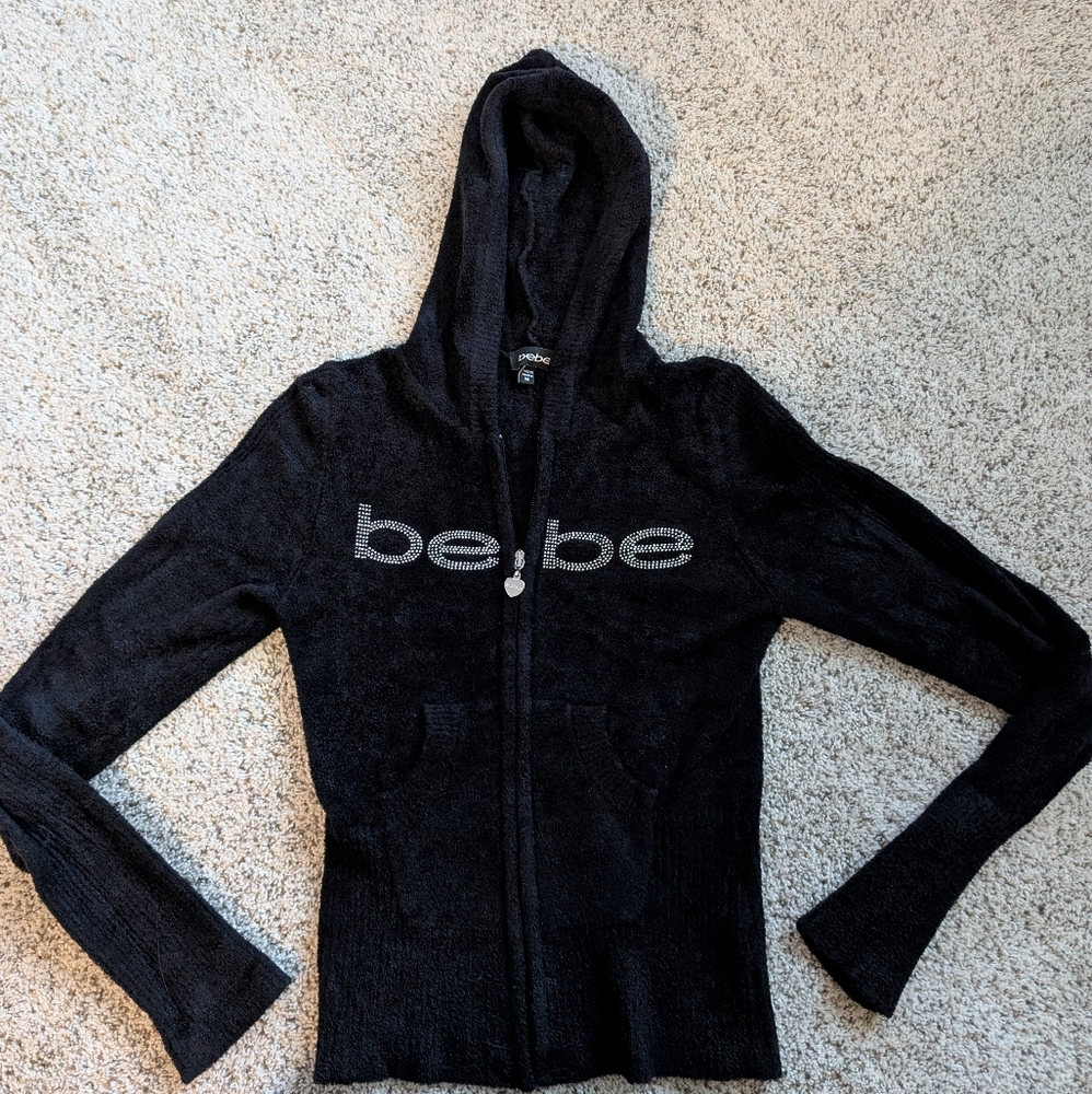 Women's Bebe Black Hooded Top Size M